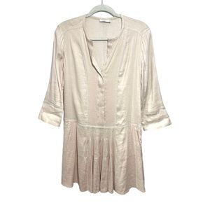 Vince Women’s Sz 2 Pleated Drop Waist Dress Linen Blend Mini Shift Dress Cream